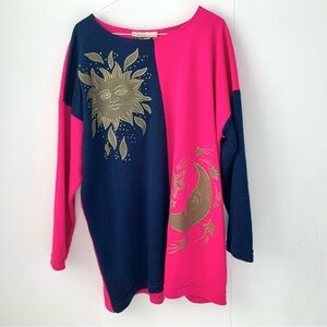 vintage 80s jersey tunic with gold sun & moon